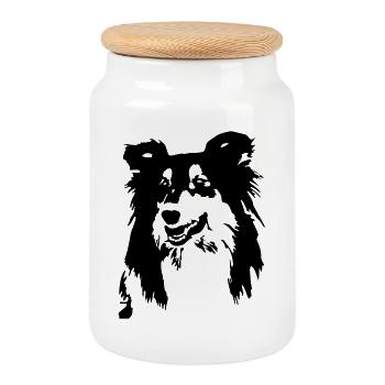 Collie head - Cookie Jar with Wooden Lid - white - Front
