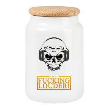 Skull Headphones Blast - Keksdose mit Holzdeckel - Weiß - Vorne
