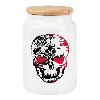 Totenkopf Maske aus Ornamenten - Keksdose mit Holzdeckel - Weiß - Vorne