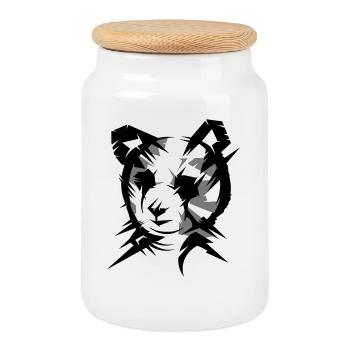 Panda bear head in cubist style - Cookie Jar with Wooden Lid - white - Front