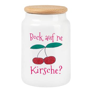 Kirsche Spruchdruck Back auf ne Kirsche - Keksdose mit Holzdeckel - Weiß - Vorne