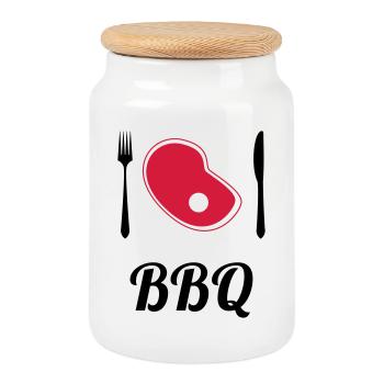 BBQ - Barbecue - Grill - Keksdose mit Holzdeckel - Weiß - Vorne
