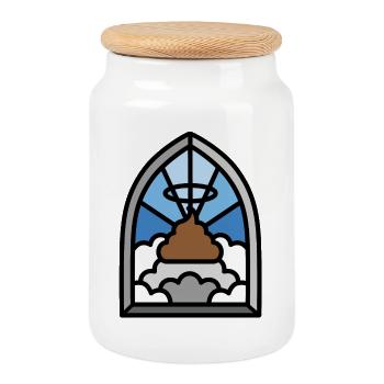 Holy shit stained glass church funny poop meme - Cookie Jar with Wooden Lid - white - Front