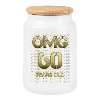 Birthday OMG - 60 years old - Cookie Jar with Wooden Lid - white - Front