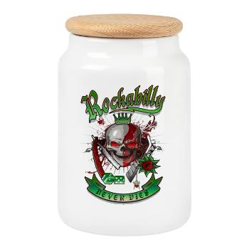 Rockabilly Skull - Keksdose mit Holzdeckel - Weiß - Vorne