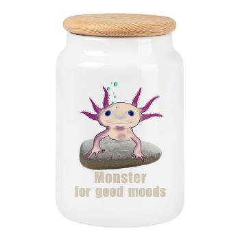 Monstre axolotl pour la bonne humeur, dessin à la main - Boîte à biscuits avec couvercle en bois - blanc - Devant