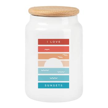 I Love Sunsets Quote for Beach Lovers - Cookie Jar with Wooden Lid - white - Front