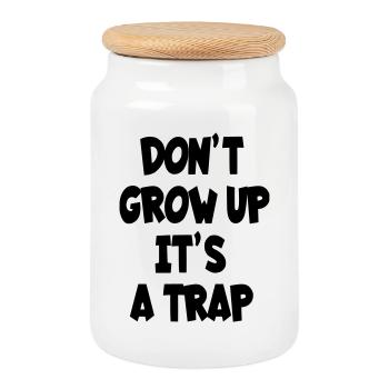Ne grandissez pas, c’est un piège, un texte d’humour # - Boîte à biscuits avec couvercle en bois - blanc - Devant