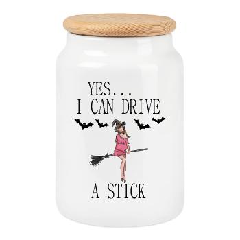 Sorcière avec un bessa - Boîte à biscuits avec couvercle en bois - blanc - Devant