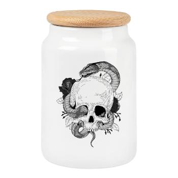 pyton 1 - Cookie Jar with Wooden Lid - white - Front