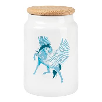 Pegasus Greek Mythology Winged Horse - Cookie Jar with Wooden Lid - white - Front