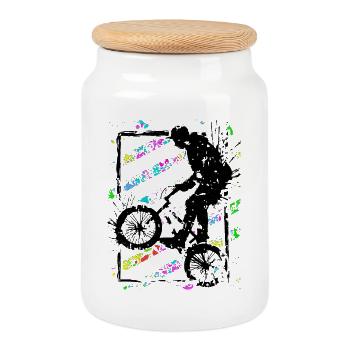 BMX Fahrrad | BMX Rad | Sprung - Keksdose mit Holzdeckel - Weiß - Vorne