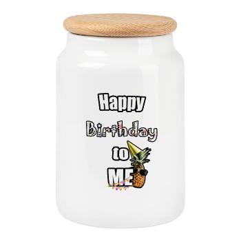 Heute heißt es: Happy Birthday to ME ! - Keksdose mit Holzdeckel - Weiß - Vorne