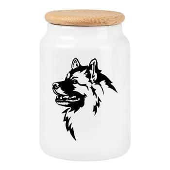 Tête de Wolfsspitz - Boîte à biscuits avec couvercle en bois - blanc - Devant