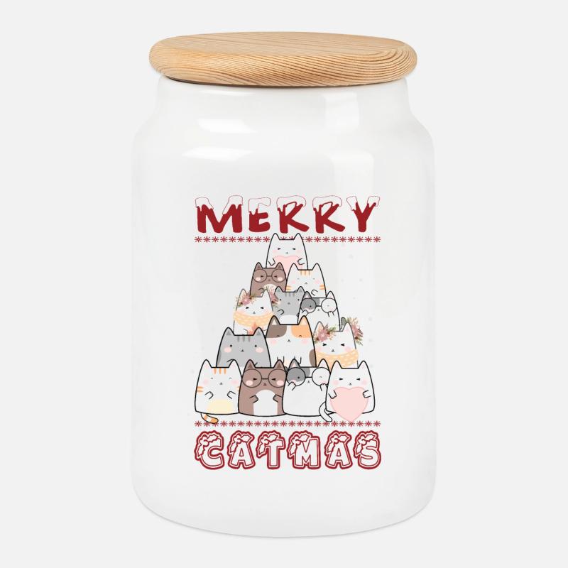 Merry Catmas - Keksdose mit Holzdeckel - Weiß