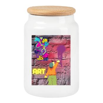 Graffiti ART - Keksdose mit Holzdeckel - Weiß - Vorne