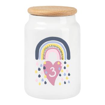 Rainbow 3rd Birthday Children - Cookie Jar with Wooden Lid - white - Front