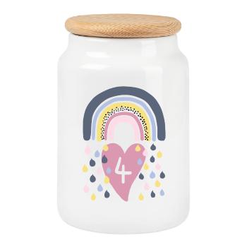 Rainbow 4th Birthday - Cookie Jar with Wooden Lid - white - Front