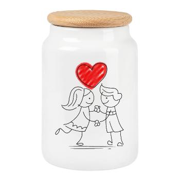 Heart design with pastel colors and sketch style - Cookie Jar with Wooden Lid - white - Front