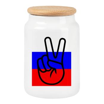Peace with Russia - Cookie Jar with Wooden Lid - white - Front