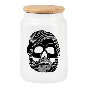 Skull of a black fisherman - Cookie Jar with Wooden Lid - white - Front