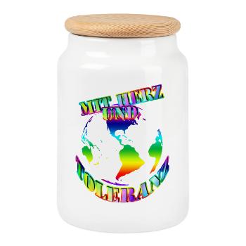 with heart and tolerance World - Cookie Jar with Wooden Lid - white - Front