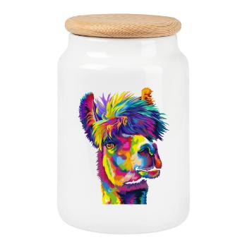 Daring Rainbow Llama - Cookie Jar with Wooden Lid - white - Front