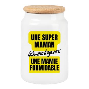 super maman, mamie formidable - Boîte à biscuits avec couvercle en bois - blanc - Devant