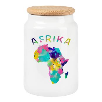 Afrika bunt - Keksdose mit Holzdeckel - Weiß - Vorne