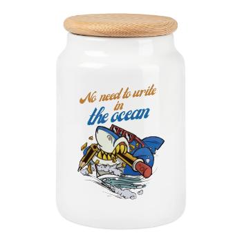 Le requin crayon dans l’aventure océanique - Boîte à biscuits avec couvercle en bois - blanc - Devant