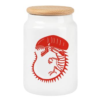 Squelette de monstre extraterrestre rouge - Boîte à biscuits avec couvercle en bois - blanc - Devant
