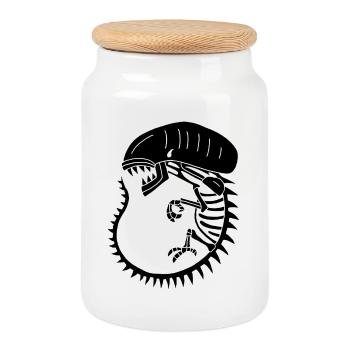 Black alien monster skeleton - Cookie Jar with Wooden Lid - white - Front