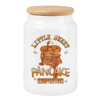 Pancake Inspector - Cookie Jar with Wooden Lid - white - Front