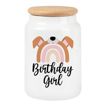 Pastel Pup Rainbow - Cookie Jar with Wooden Lid - white - Front