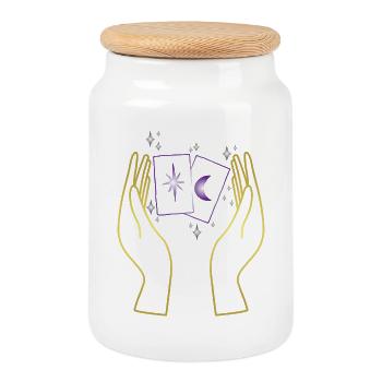 Magic hands with tarot cards - Cookie Jar with Wooden Lid - white - Front