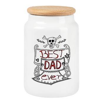 Meilleur papa de tous les temps crâne père pirate motif cool - Boîte à biscuits avec couvercle en bois - blanc - Devant
