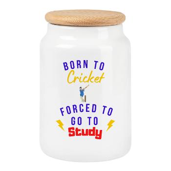 Geboren fürs Cricket, Lernen Pflicht - Keksdose mit Holzdeckel - Weiß - Vorne
