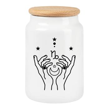 Astrologie du zodiaque Capricorne - Boîte à biscuits avec couvercle en bois - blanc - Devant