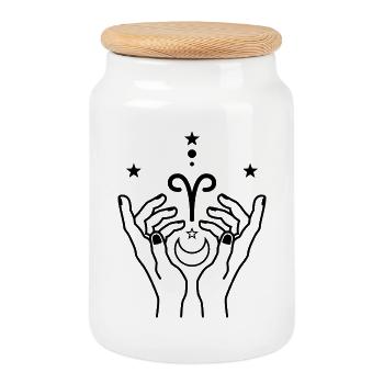 Aries zodiac astrology - Cookie Jar with Wooden Lid - white - Front