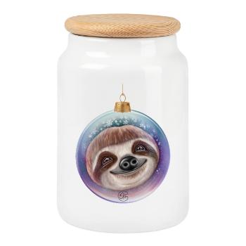Christmas Sloth Santa - Cookie Jar with Wooden Lid - white - Front