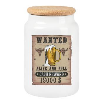 Bier Wanted lustiges Biertrinker Design - Keksdose mit Holzdeckel - Weiß - Vorne