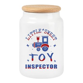Railway Toy Inspector - Cookie Jar with Wooden Lid - white - Front