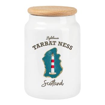 Schottland ,Lighthouse, Tarbat Ness, Nordsee - Keksdose mit Holzdeckel - Weiß - Vorne