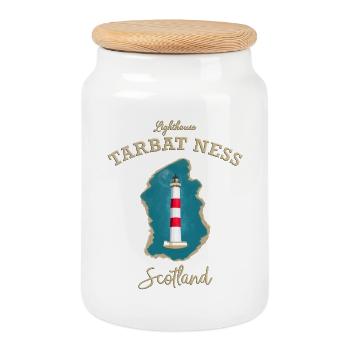 Phare d’Écosse Tarbat Ness, côte de la mer du Nord - Boîte à biscuits avec couvercle en bois - blanc - Devant