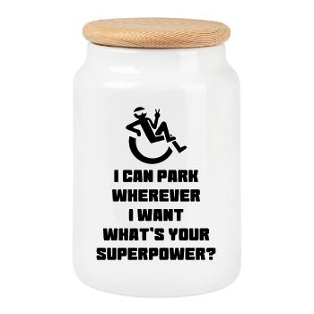 I can park anywhere as a wheelchair user # - Cookie Jar with Wooden Lid - white - Front