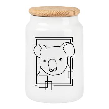 Koala in Geometric Shape - Line Art Design - Cookie Jar with Wooden Lid - white - Front