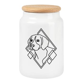 Beagle in Geometric Shape - Line Art Design - Cookie Jar with Wooden Lid - white - Front
