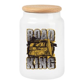 Road King Auto Tour - Cookie Jar with Wooden Lid - white - Front