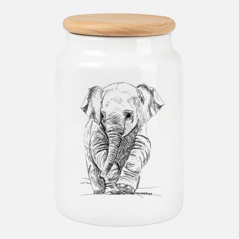 Elefant - Keksdose mit Holzdeckel - Weiß