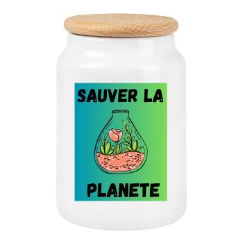 SPRING. GARDENING. RETIREMENT. SPRING. GARDEN. - Cookie Jar with Wooden Lid - white - Front